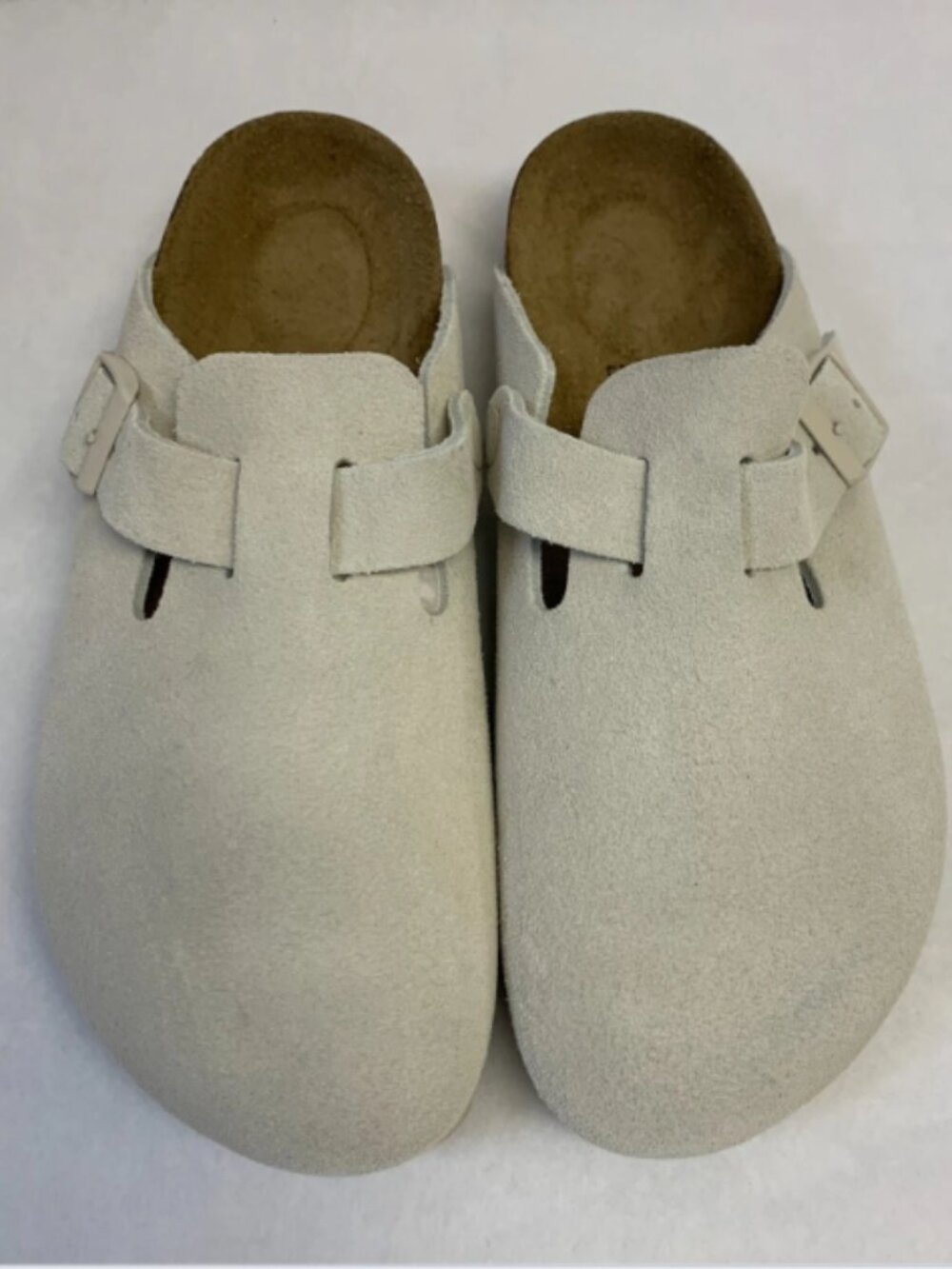 Birkenstock Boston Antique White Suede Leather Narrow Width Sandals